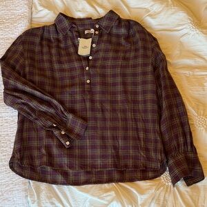 NWT- Faherty brand  Purple Plaid Pullover Shirt w/6 buttons. Wms Medium. Soft!